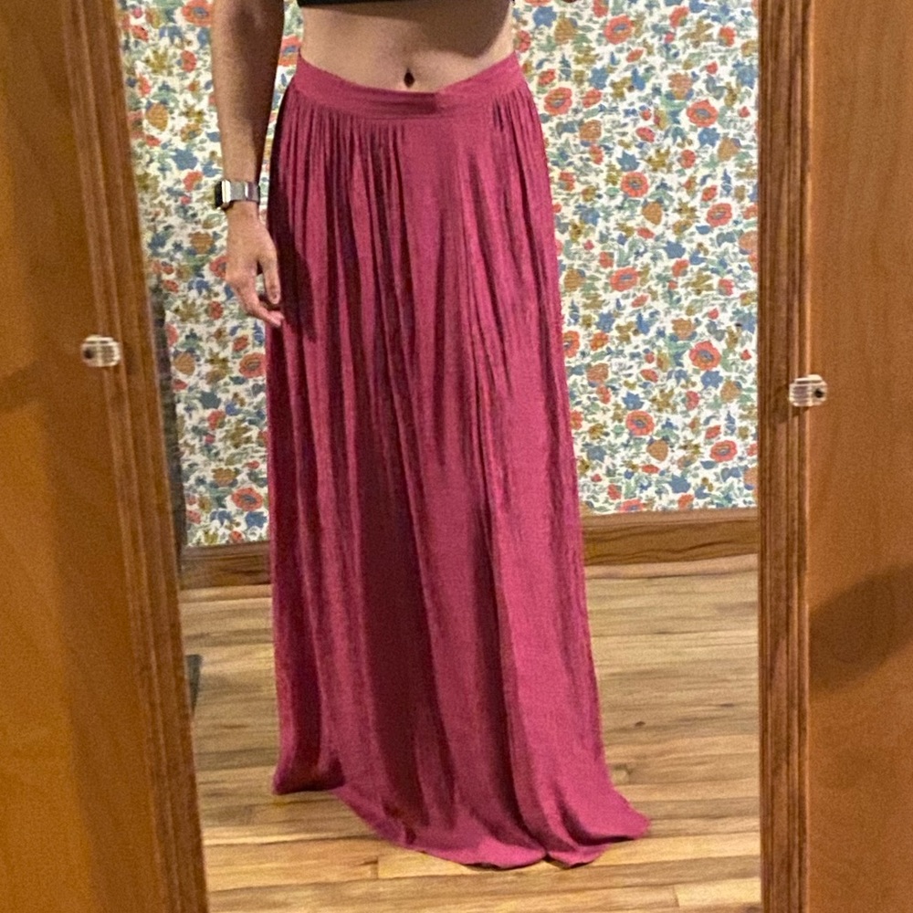 Pink Anthropologie Silky Boho Print Maxi Skirt